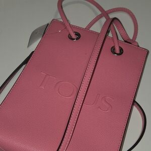 TOUS Pink Pebbled Leather Crossbody Pouch with Embossed Logo